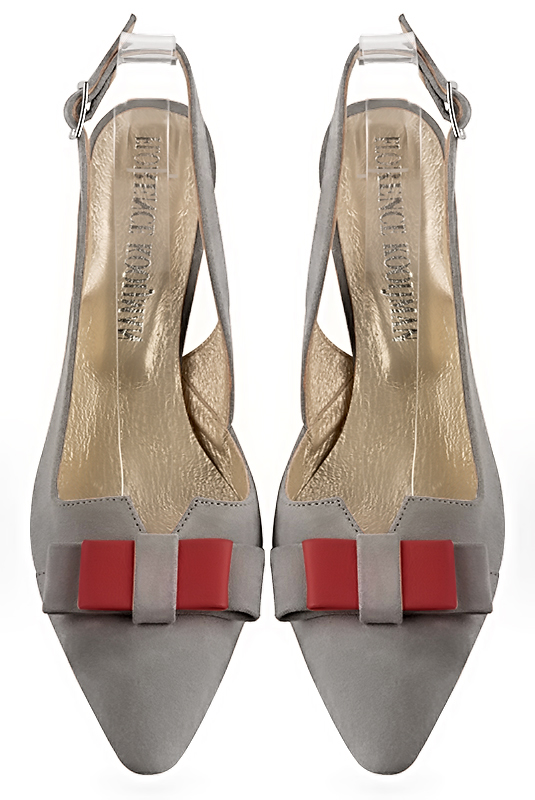 Dove grey women's open back shoes, with a knot. Tapered toe. High slim heel. Top view - Florence KOOIJMAN